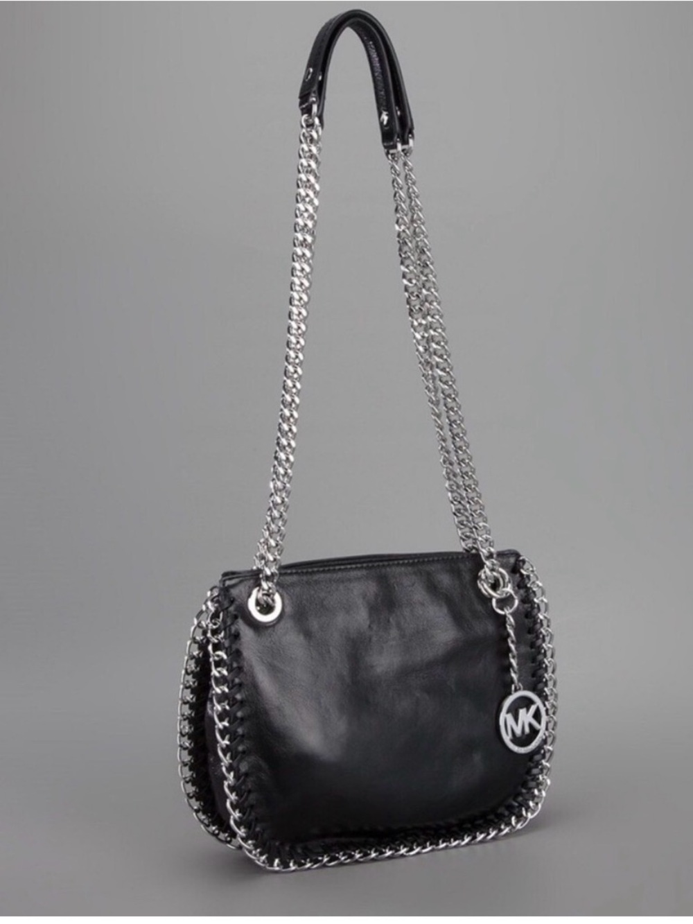 Michael Kors Chelsea Black Leather Chain-Trim Bag